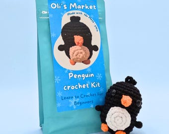 Beginner Penguin Crochet Kit - DIY Crochet Kit - Penguin Crochet Kit - Learn to Crochet - Kit - Crochet hook - Yarn - Penguin Amigurumi