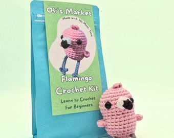 Kit de crochet flamenco para principiantes - Kit de crochet para hacer uno mismo - Kit de crochet flamenco - Aprende a tejer a crochet - Kit - Aguja de crochet - Hilo - Amigurumi flamenco