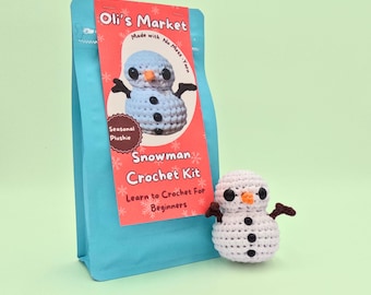 Kit de crochet de muñeco de nieve para principiantes - Kit de crochet para hacer uno mismo - Kit de crochet de muñeco de nieve - Aprende a tejer a crochet - Kit - Aguja de crochet - Hilo - Amigurumi de muñeco de nieve