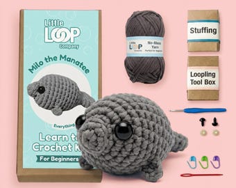 Milo the Manatee Beginner Crochet Kit, Amigurumi Plush, Learn to Crochet, Ocean Animal