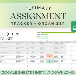Student Assignment Tracker for Google Sheets | Homework Tracker, Homework Planner, College Digital Planner, Assignment Log, Student Planner