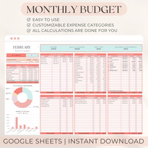 Monthly Budget Spreadsheet for Google Sheets | Digital Budget Planner ...