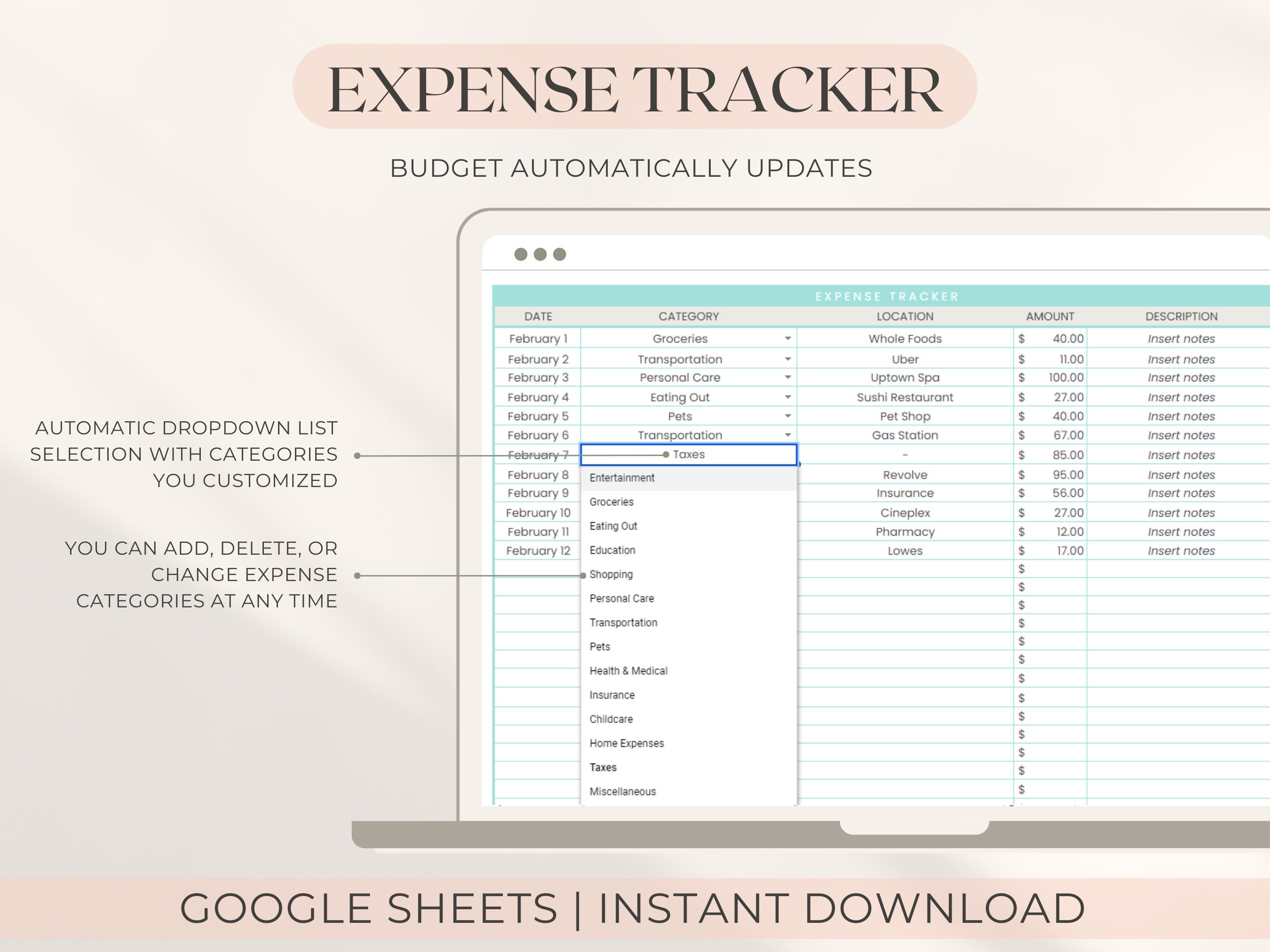 Monthly Budget Spreadsheet for Google Sheets | Digital Budget Planner ...
