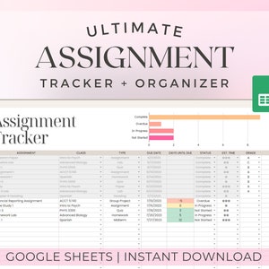 Student Assignment Tracker for Google Sheets | Homework Tracker, Homework Planner, College Digital Planner, Assignment Log, Student Planner