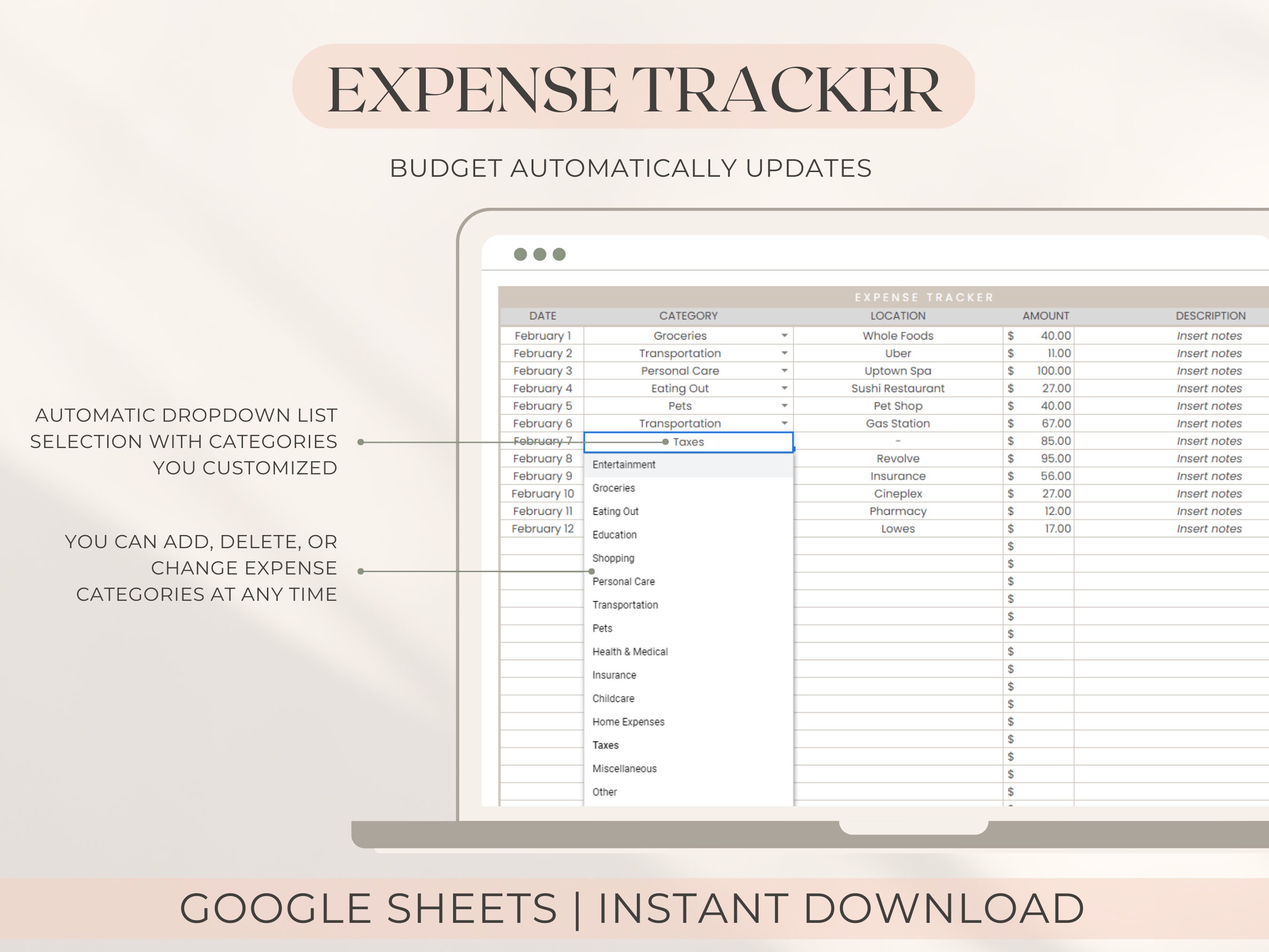 Monthly Budget Spreadsheet for Google Sheets | Digital Budget Planner ...