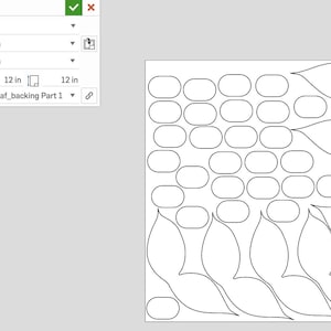 May include: A digital pattern for a quilt backing, featuring leaf and oval shapes. The design is black on a white background. The size is 12 inches by 12 inches.