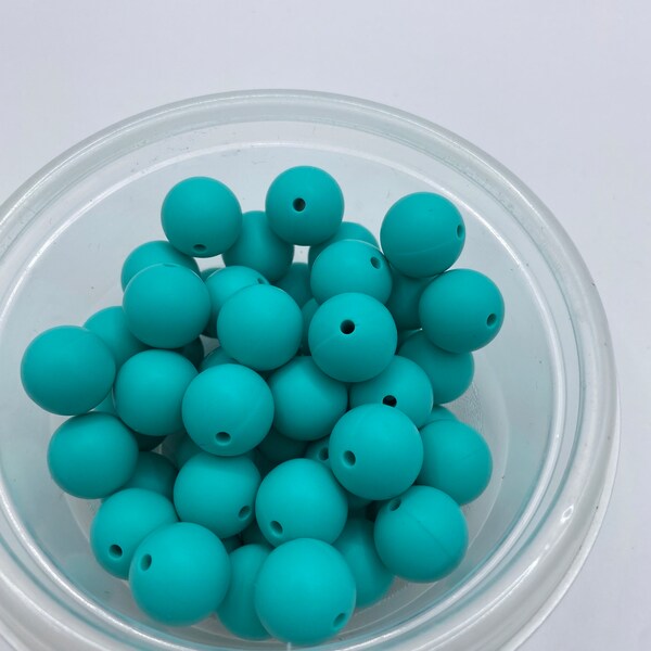 10 Turquoise Solid Round  Silicone Beads - 15mm