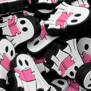 Ghost With Book Silicone Focal Bead - Halloween Focal