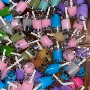 Resin Boba Tea Drink with Straw Charms -5 pieces