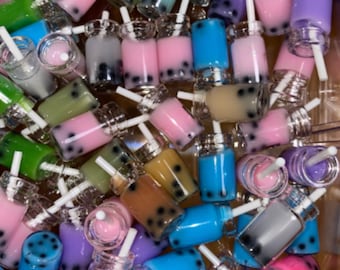 Resin Boba Tea Drink with Straw Charms -5 pieces