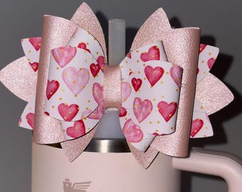 Heart Tumbler Bow, Pink Glitter Faux Leather, Valentine's Day Accessory