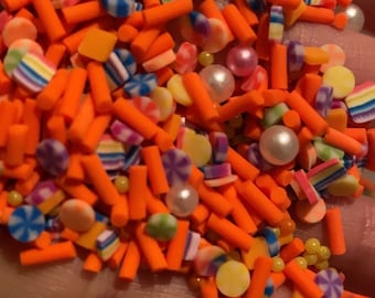 Tiny Orange Polymer Clay Sprinkles, with Pearls  Mix 0.5 oz bag