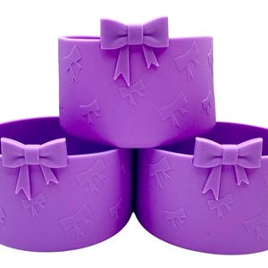 Purple Bow Textured  Tumbler Boot - Silicone Boot- Tumbler Accessories