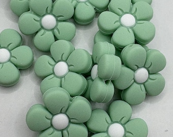 Flower Silicone Focal Bead- green