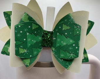 Christmas Tree Print  Bow - Tumbler Straw Topper-