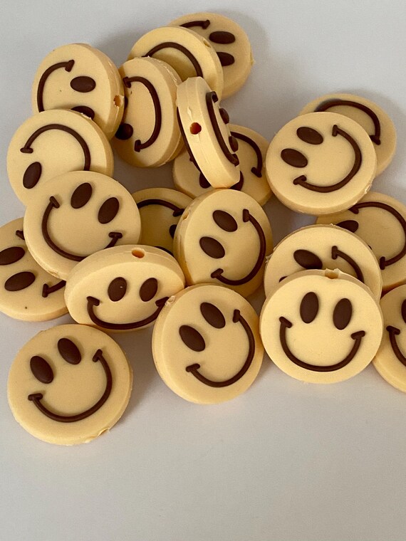 Smile Face Silicone Focal Bead- Beige