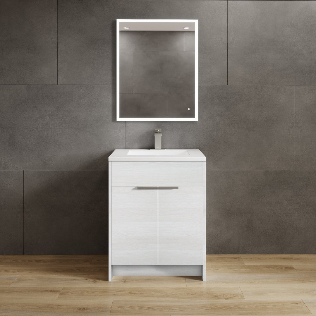 24 Inch Bathroom Vanity White Wood Single Sink Modern Flat Etsy