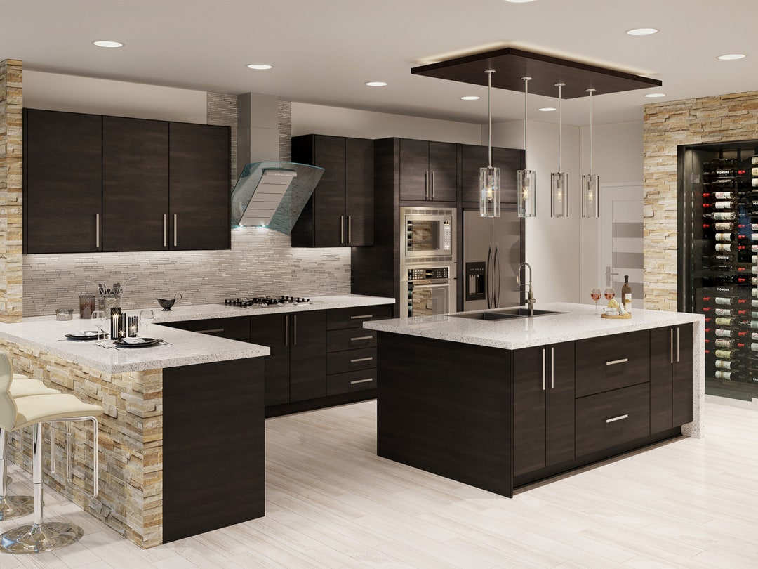 Dark Brown Wood European Kitchen Cabinets Frameless Cabinets European Style Kitchen Cabinets Euro Cabinetry Flat Slab Kitchen Cabinets Etsy UK