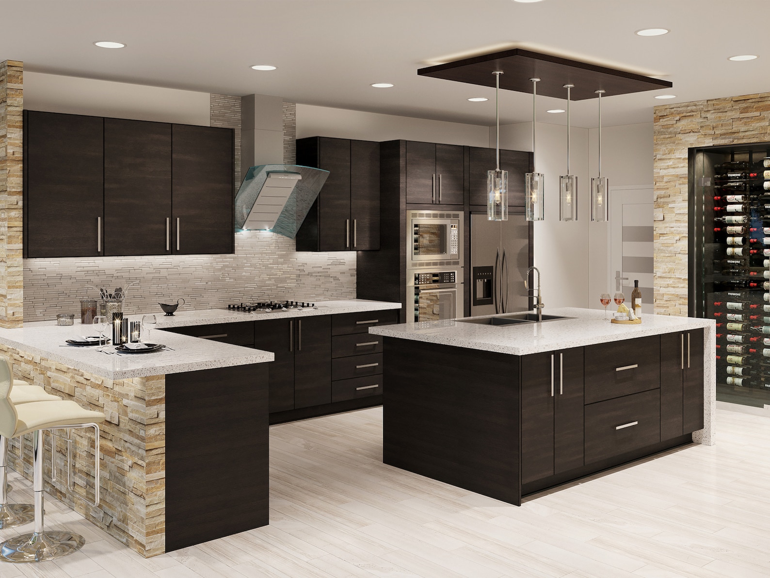 Dark Brown Wood European Kitchen Frameless European