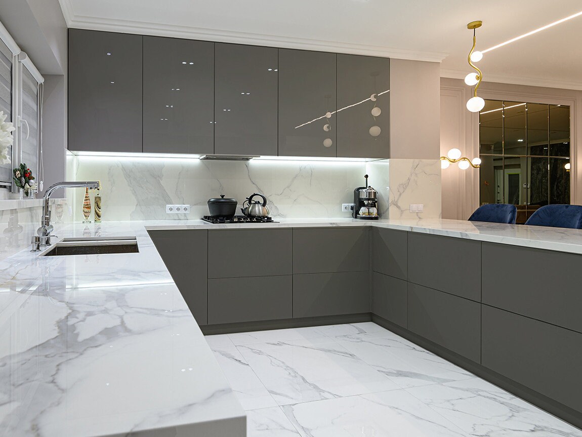 Gloss Grey Kitchen Frameless European Style Kitchen Euro