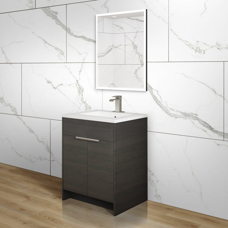 24 Inch Bathroom Vanity Dark Brown Wood Single Sink Modern Flat Slab ...
