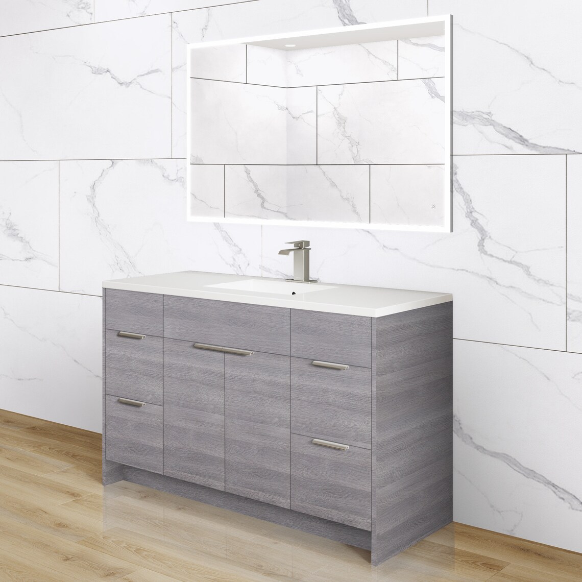 48 Inch Bathroom Vanity White Wood Single Sink With Drawers Frameless