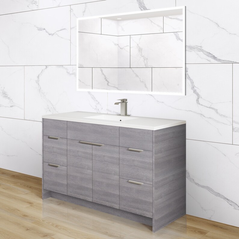 48 Inch Bathroom Vanity White Wood Single Sink With Drawers Frameless