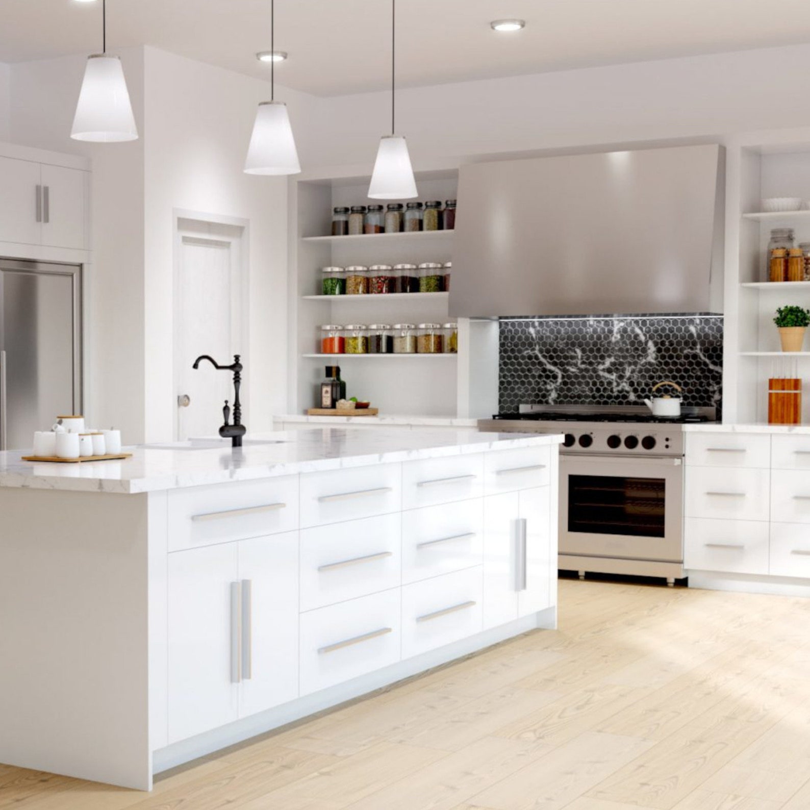 Ultra White European Kitchen Cabinets High Gloss Frameless Cabinets ...