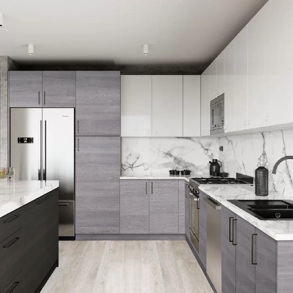Grey Wood European Kitchen Cabinets Frameless Cabinets, European Style Kitchen  Cabinets, Euro Cabinetry, Flat Slab Kitchen Cabinets 