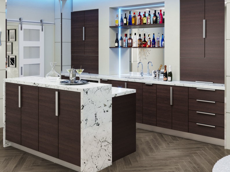 Dark Brown Wood European Kitchen Frameless European Style Kitchen