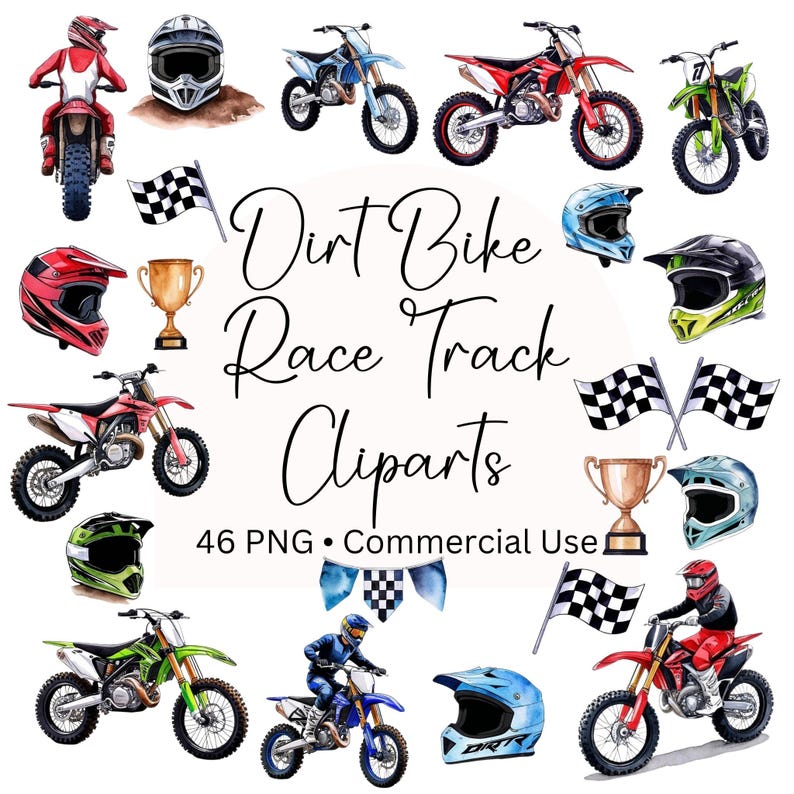 Dirt Bike Watercolor Clipart, 46 Cliparts, Dirt Bike Clipart image 1