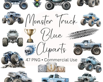 Monster Truck Watercolor Clipart, 47 Cliparts, Monster Truck Clipart, Digital Download