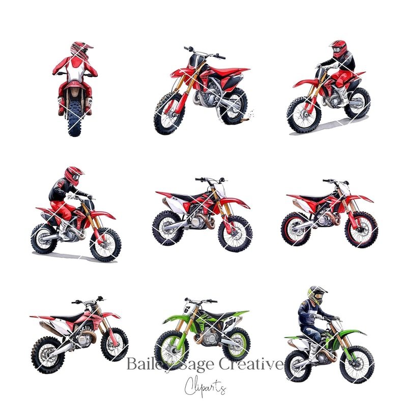 Dirt Bike Watercolor Clipart, 46 Cliparts, Dirt Bike Clipart image 4