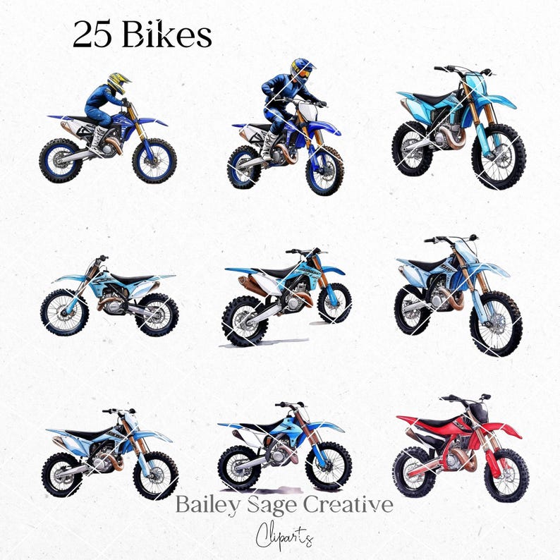 Dirt Bike Watercolor Clipart, 46 Cliparts, Dirt Bike Clipart image 3