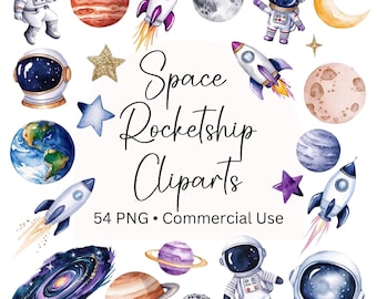 Rymdraket i akvarell Clipart, 54 Clipart, Astronaut Clipart