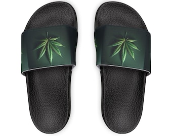 Men's Sandals, Leaf Print Beach Summer Shoes - Hippie Boho Men's Footwear, Removable-Strap Sandals, Hemp Leaf Sandals, Men's Flip