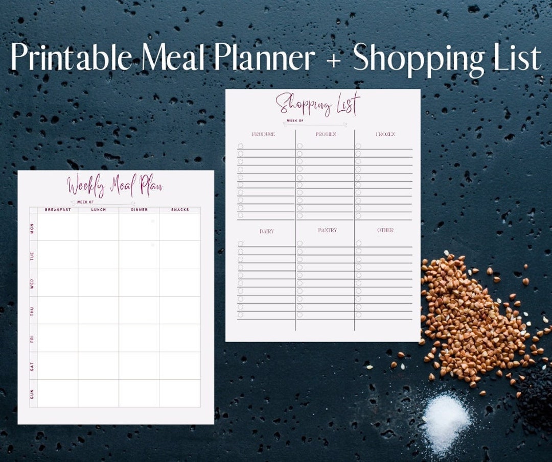 Weekly Meal Planner Shopping List Printable Downloadable - Etsy