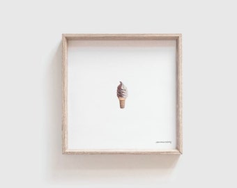 Miniature Soft Serve Ice Cream Painting PRINT // Tiny Art, Minimalist Art, Cute Personal Gift