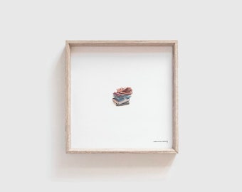 Miniature Sleepy Cat PRINT // Tiny Art, Minimalist Art, Cute Personal Gift