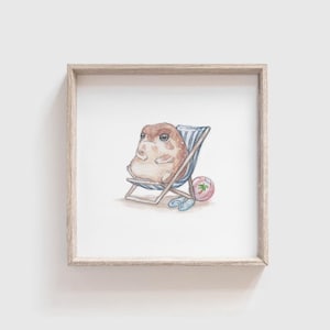 Grumpy Rain Frog Beach Print - Cozy Watercolor Art