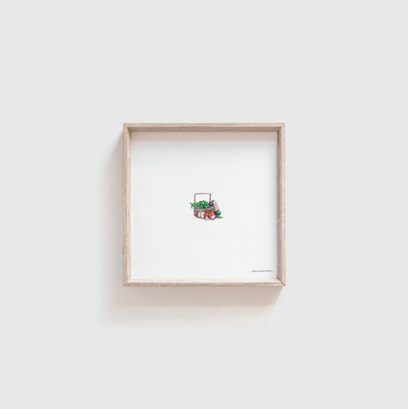 Miniature Farmer's Market Basket PRINT // Tiny Art image 1