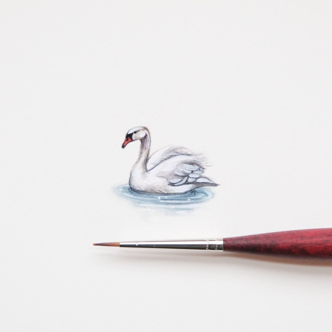 ORIGINAL Watercolor Miniature Painting, Tiny Art // Swan - Etsy