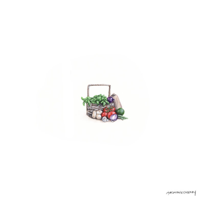 Miniature Farmer's Market Basket PRINT // Tiny Art image 3