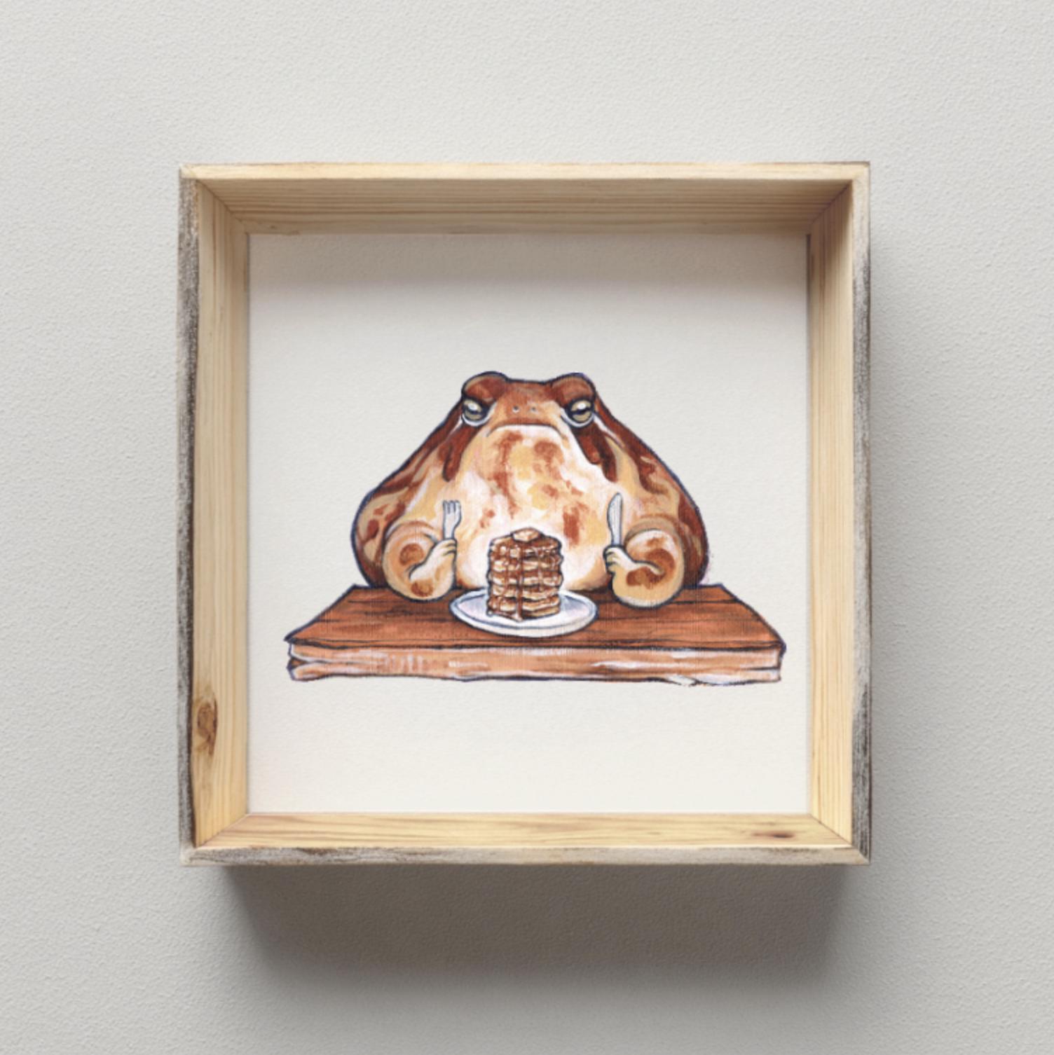 Grumpy Frog Eating Pancakes Art Print | Miniature Painting, Cozy Decor ...