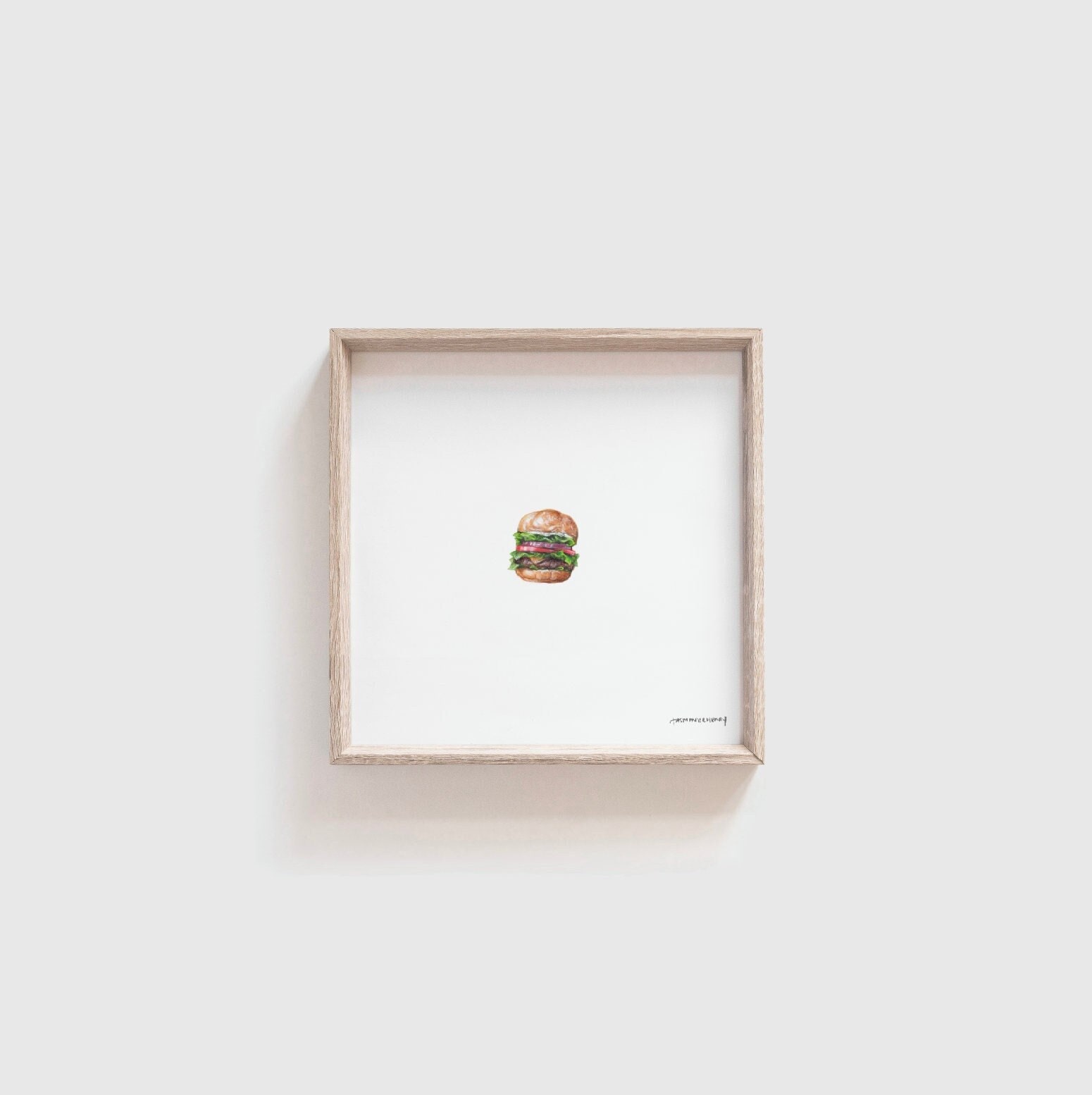 Miniature Hamburger Painting PRINT // Tiny Art Painting, Minimalist Art, Cute Personal Gift