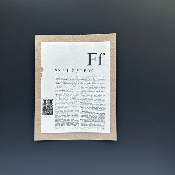 Letter F, Vintage Dictionary Page, Monogram, 7.25” X 9.5 Letter F, Vintage Dictionary Page, Monogram, 7.25” X 9.5