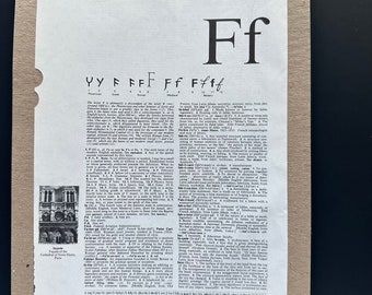 Letter F, Vintage Dictionary Page, Monogram, 7.25” X 9.5 Letter F, Vintage Dictionary Page, Monogram, 7.25” X 9.5