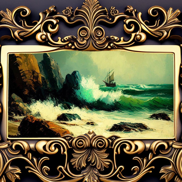 Vintage Print, Seashore 1900s, Ocean Waves, Landscape Canvas, Retro Coastal Seascape, Digital Printable, Victorian Art, Classic Fine Art