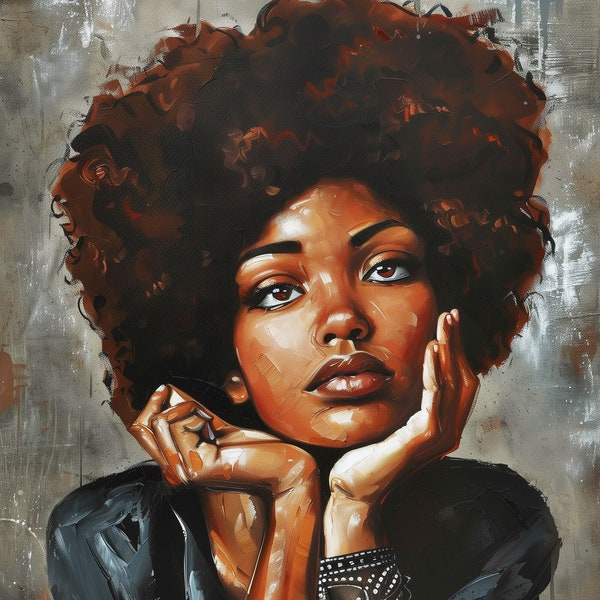 Afro-American Woman - Digital Download, Oil Painting Style, Brushstroke Portrait, Black History, Beautiful Black Girl, African American Art
