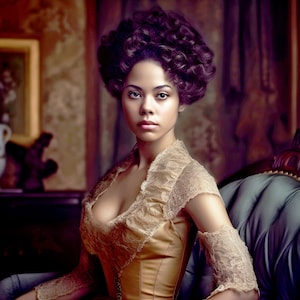 Victorian Afro-American Lady Canvas, Antique Woman Portrait, Beautiful Black Girl, Vintage Prints, African American, Classic Fine Art